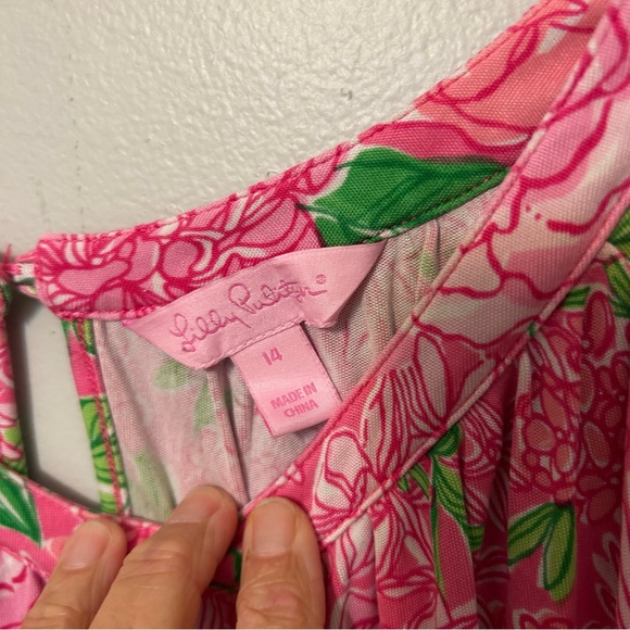 Lilly Pulitzer Pink Floral Pattern Ruffle Tank Casual Top Size 14 Silk - Picture 5 of 8